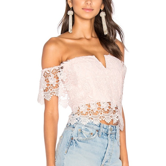 Yumi Kim Tops - Revolve Yumi Kim Off-Shoulder Lace Crop Pink